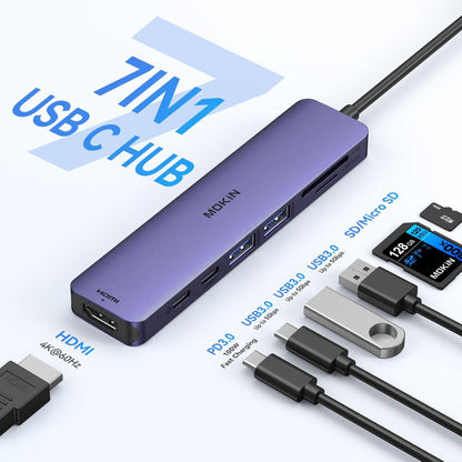 MOKiN 7 in 1 USB C Hub with HDMI, SD/TF Card Reader, USB 3.0, 100W PD Compatible for MacBook Pro/Air, Dell XPS, Lenovo Thinkpad
