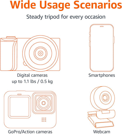 Amazon Basics Portable and Flexible Tripod with Wireless Remote and Smartphone Clamp, 10-inch long, Black