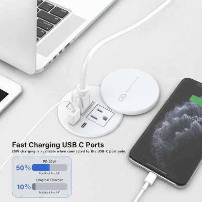 Recessed Power Grommet 3-inch Hole, 15W Wireless Charger, 20W USB C Fast Charging Station,2 AC Plug, Flush Mount Countertop Outlet, Workspace Essential Desk Hole Cover for Cables White