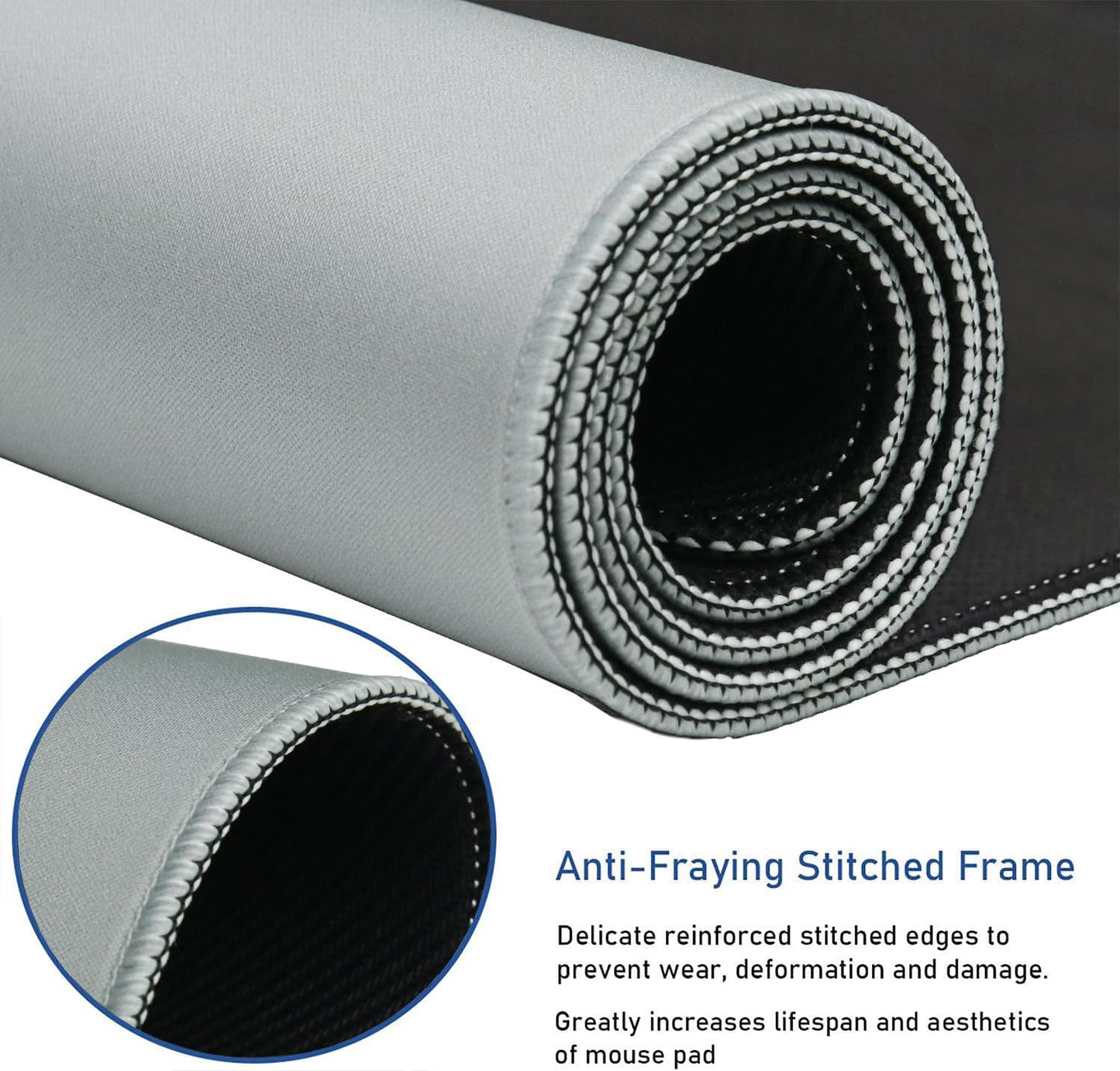 Large Gaming Mouse Pad with Stitched Edges, Durable Non-Slip Natural Rubber Base, Waterproof Computer Keyboard Pad Mat for Esports Pros/Gamer/Desktop/Office/Home - Grey