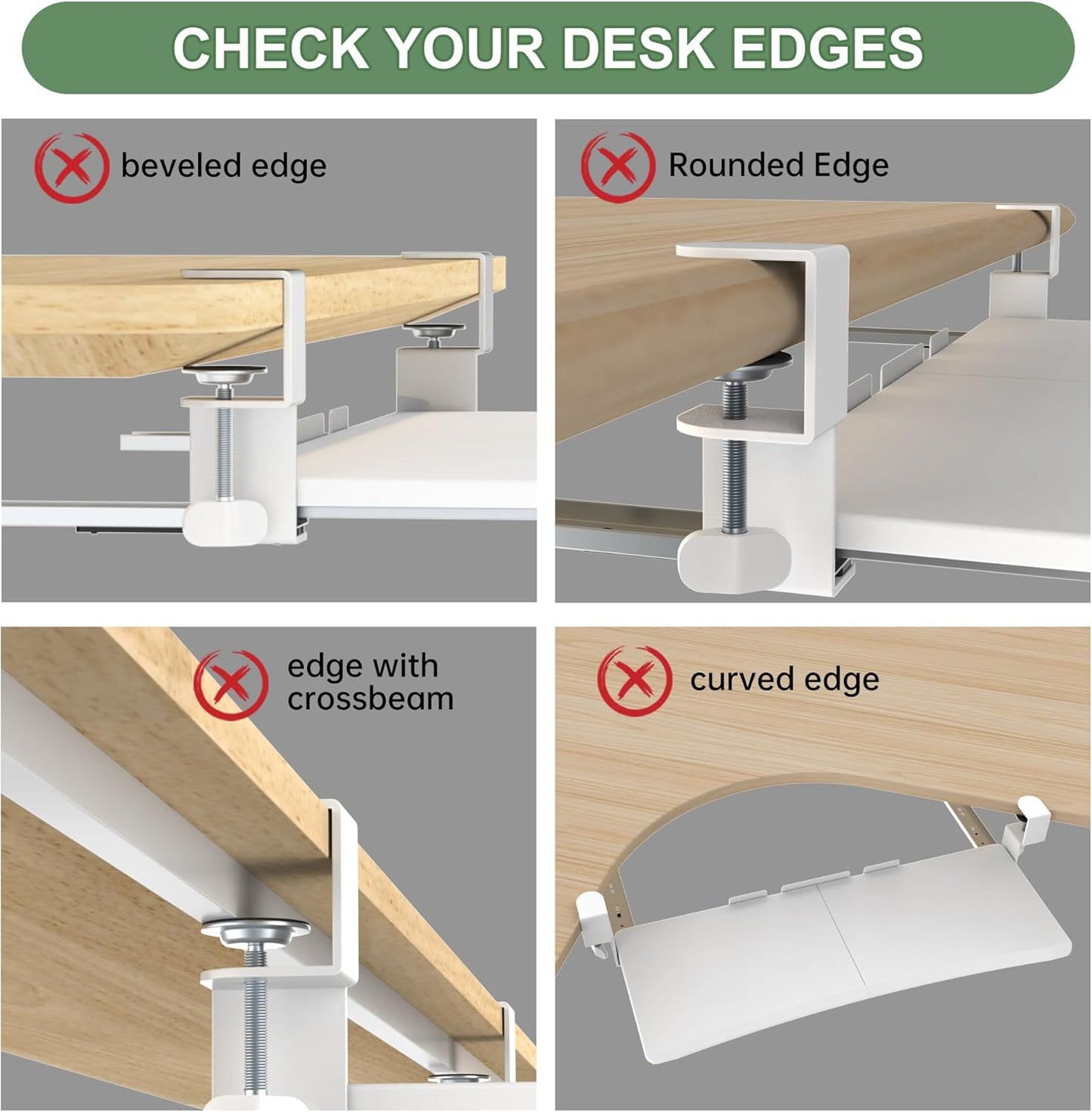 Extra Large Keyboard Tray Under Desk - Slide Out with Sturdy C-Clip Mount System, 31.5" (35.8" Including Clamps) x 11.8" Put-Out Keyboard Tray Computer Drawer for Ergonomic Typing, White