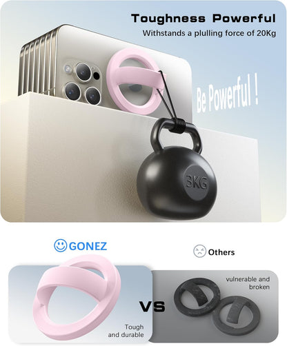 GONEZ Magnetic Phone Grip Compatible with MagSafe, Removable Silicone Loop Grip, Phone Ring Holder for Back of Phone for iPhone 16/15/14/13/12 Series, Pastel Pink