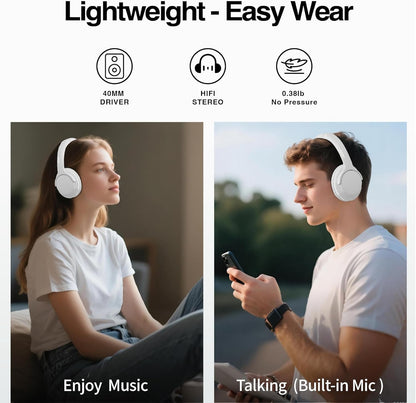 MIDOLA Bluetooth Headphones Over Ear 68H Playtime 6 EQ Wireless Headset with Microphone HiFi Stereo Foldable Lightweight Deep Bass for Travel Home Office Cellphone White