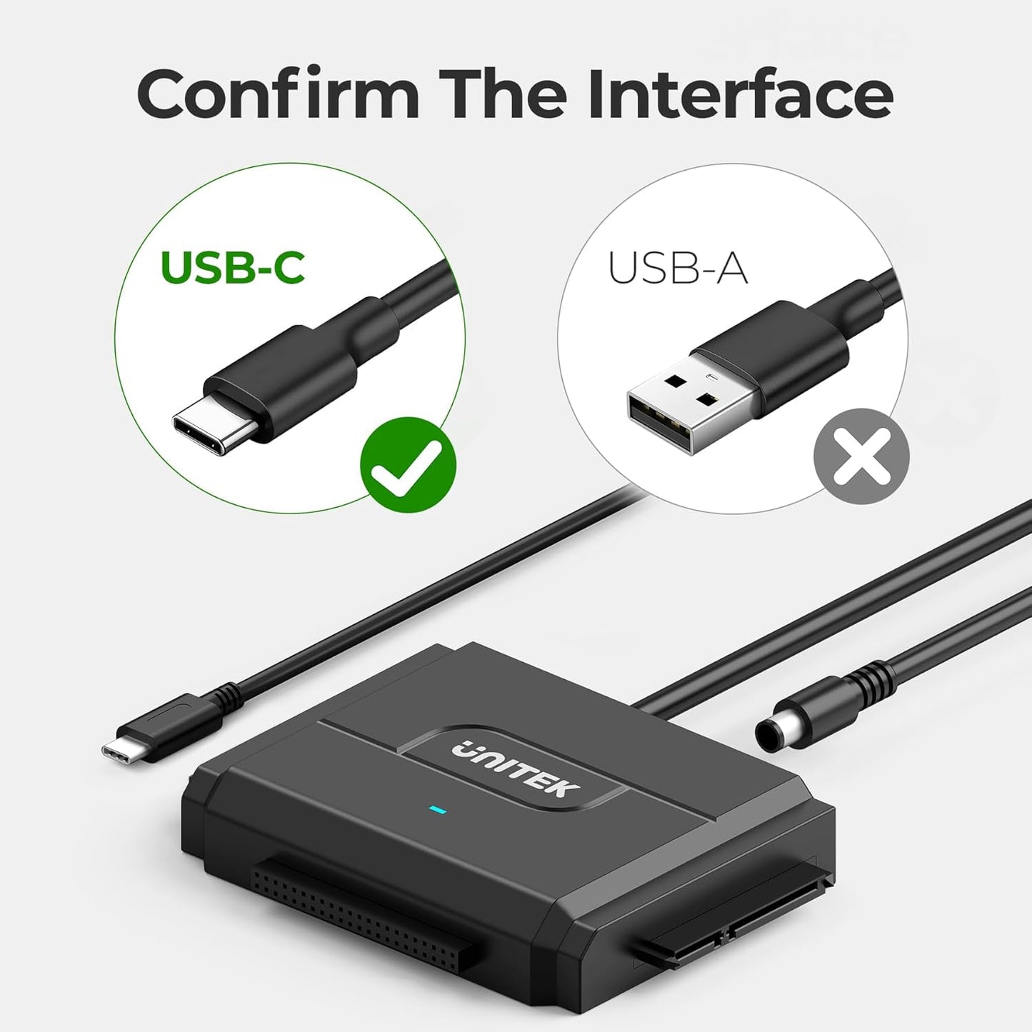 Unitek IDE/SATA to USB C 3.0 Adapter, Universal IDE Hard Drive Little Triangle pro Converter for 2.5"/3.5" Inch IDE and SATA External HDD/SSD, Support 10TB