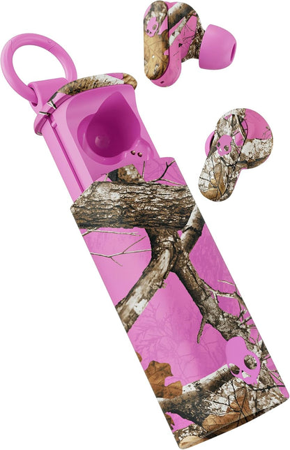 Skullcandy Dime Evo Wireless Earbuds, Bluetooth Headphones, Noise Isolating Fit, Up to 36 Hours Battery, Microphone for iPhone Android, Easy Carry with Clip-Anywhere Case - Realtree Edge Colors Pink