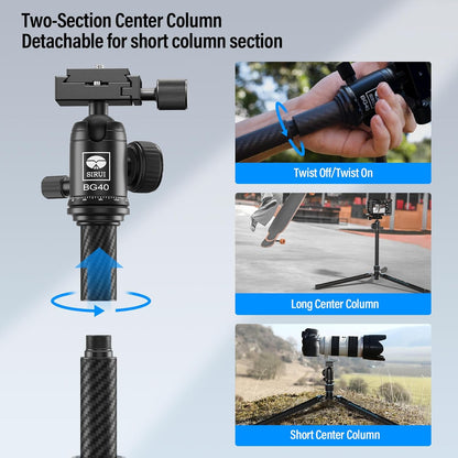 SIRUI 60" Carbon Fiber Tripod for Camera with 360° Panoramic Ball Head, Arca QR Plate, Compact Lightweight 2.1lbs Travel Tripod for DSLR Video Camcorder, Max Load 10kg, Traveler X-III