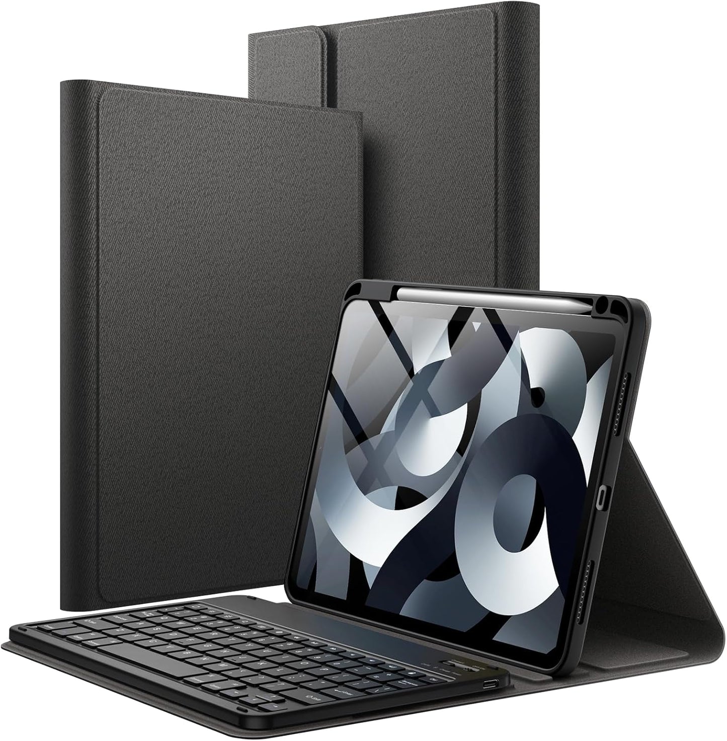 JETech Keyboard Case for iPad Air 11-Inch M3/M2 (2025/2024), iPad Air 5th/4th (10.9-Inch 2022/2020) with Pencil Holder, Magnetic Detachable Bluetooth Keyboard, TPU Back Stand Cover (Black)