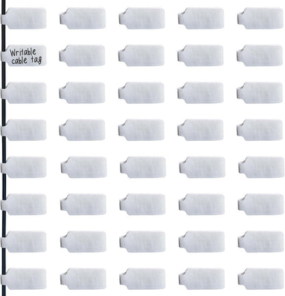 Mr-Label – 40 Pcs 0.78" x 3.54" Hook and Loop Cable Labels –Cord Tags – Upgraded Writable Cable Wraps for Clear Writing - Writable Wire Labels for Cable Management | Electronics Computers (White)