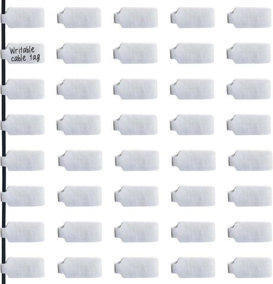 Mr-Label – 40 Pcs 0.78" x 3.54" Hook and Loop Cable Labels –Cord Tags – Upgraded Writable Cable Wraps for Clear Writing - Writable Wire Labels for Cable Management | Electronics Computers (White)