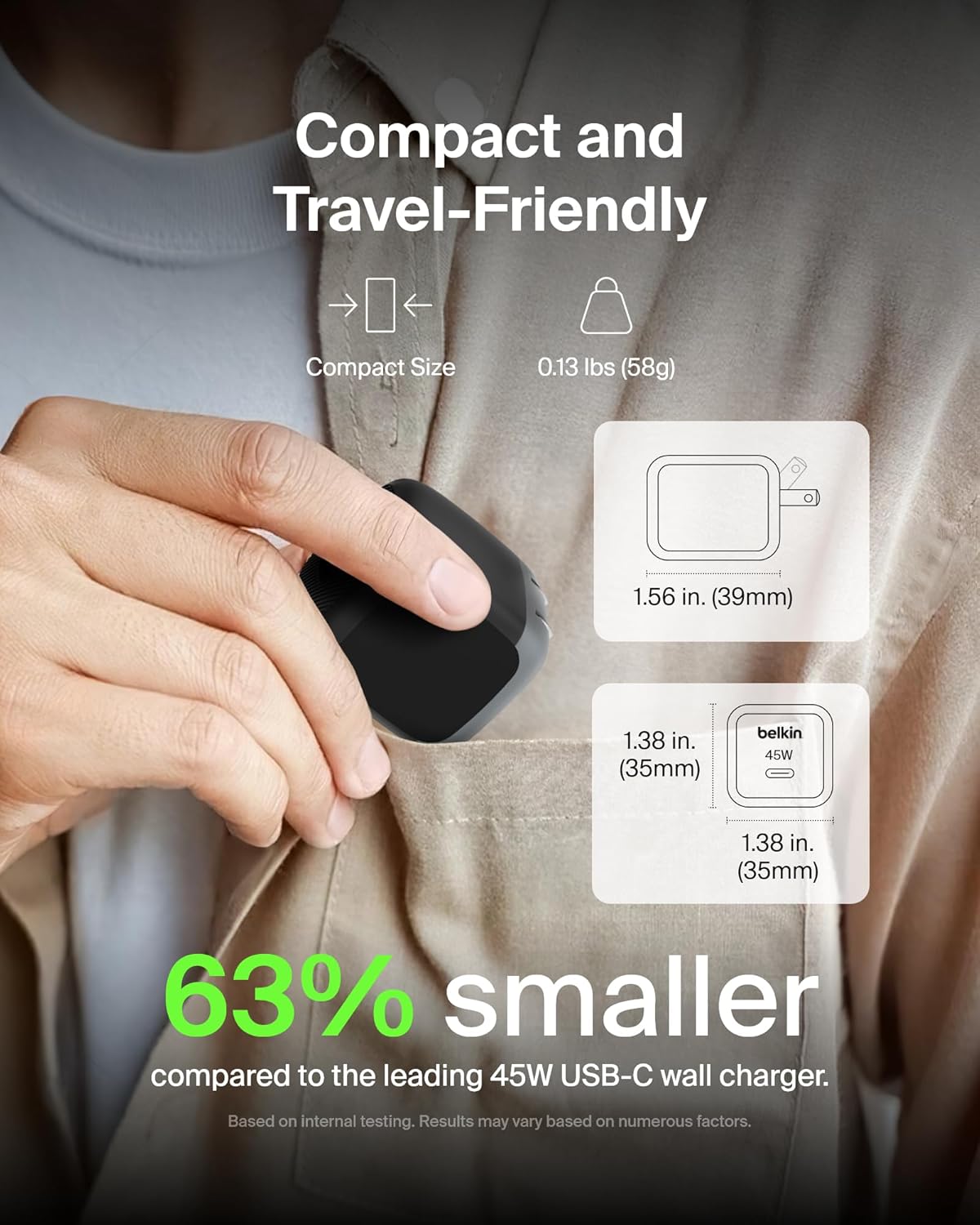 Belkin USB C Charger Block 45W - PD3.1 PPS Super Fast Charging - Samsung Galaxy S25, S24, S23, S22, Apple iPhone 16, iPhone 15/14/13 Plus, Pro, Pro Max, Google Pixel 9, Nintendo Switch, etc - Black