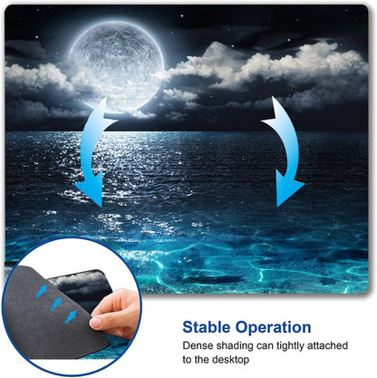 Moon Illuminating The Clear Blue Ocean Design Mouse Pad, Mouse Mat Square Waterproof Non-Slip Rubber Base MousePads for Computer Laptop Men Women Kids