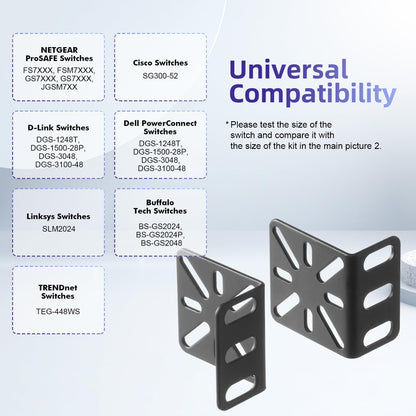Rack Mount Kit for 17.3 inch Switches, Adjustable Rack Ears for Buffalo Tech, Cisco, NETGEAR,Dell, D-Link, Linksys and TRENDnet Products, Adjustable Hole Distance 13-35mm