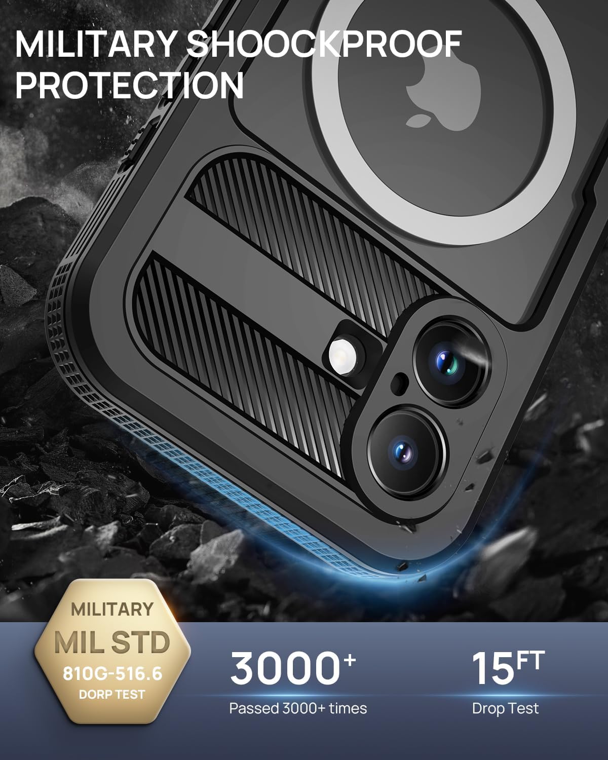 Lanhiem Magnetic for iPhone 16 Case, IP68 Waterproof Dustproof Case, [Compatible with Magsafe] [Built-in Screen Protector] Full Body Heavy Duty Rugged Phone Cover 6.1 inch, Black/Clear