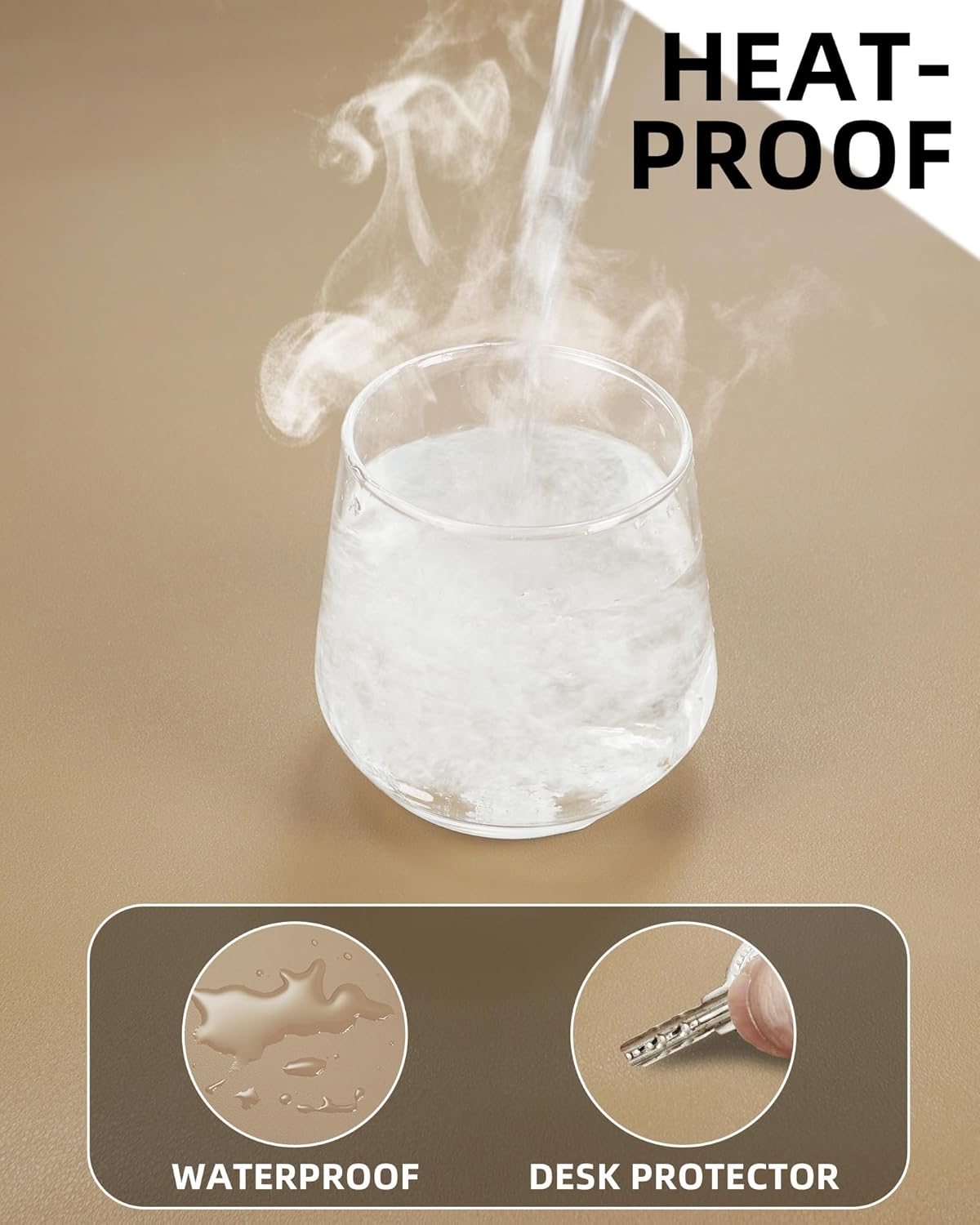 Leather Desk Protector, Large Mouse Pad & Waterproof PU Leather Blotter Mat - Non-Slip Desk Cover for Office and Home (Apricot, 36" x 17")