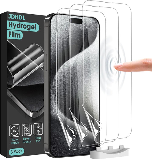 Screen Protector [3 Pack Soft Hydrogel Film for iPhone 15 Pro/15, Upgraded Non-breakable Flexible TPU]