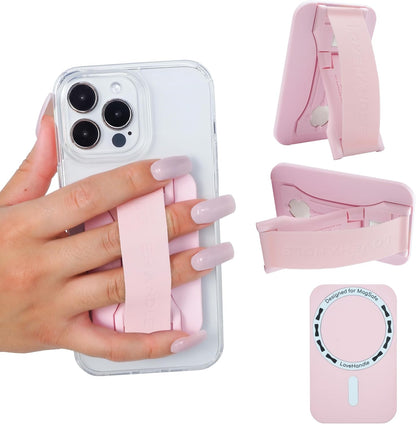 LoveHandle PRO MagSafe Compatible Magnetic Phone Grip w/Kickstand - Mount, Strap and Stand for Smartphone and Tablet - MagSafe Ring Included - Fits All Devices - Light Pink