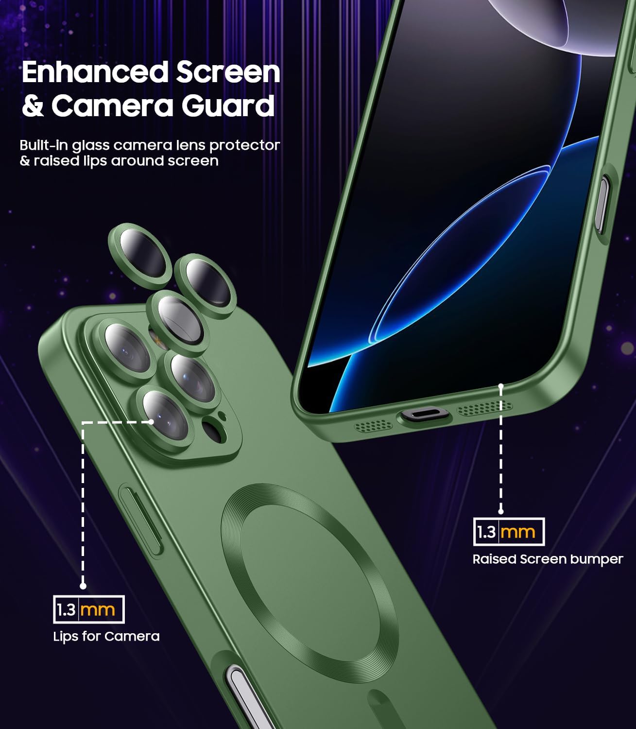 Magnetic for iPhone 16 Pro Case [Compatible with MagSafe][Built-in Camera Lens Protector] Slim Soft Silicone Bumper Shockproof Metallic Luster Phone Case (Green)