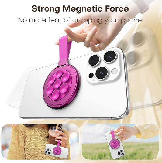 TAURI for Magsafe Suction Phone Grip,Universal Magnetic Suction Grip, 360 Rotating Hands-Free Holder, Silicone Suction Phone Grip Compatible with iPhone 16 Pro Max/15/Android/S25, Hot Pink