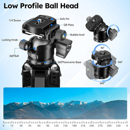 SIRUI AM-223S+G0 Carbon Fiber Desktop Tripod – Ultra-Light 1.7lbs, Max Height 16.7", 360° Panoramic Ball Head, Heavy-Duty Support to 33.07lb for DSLR & Mirrorless Cameras