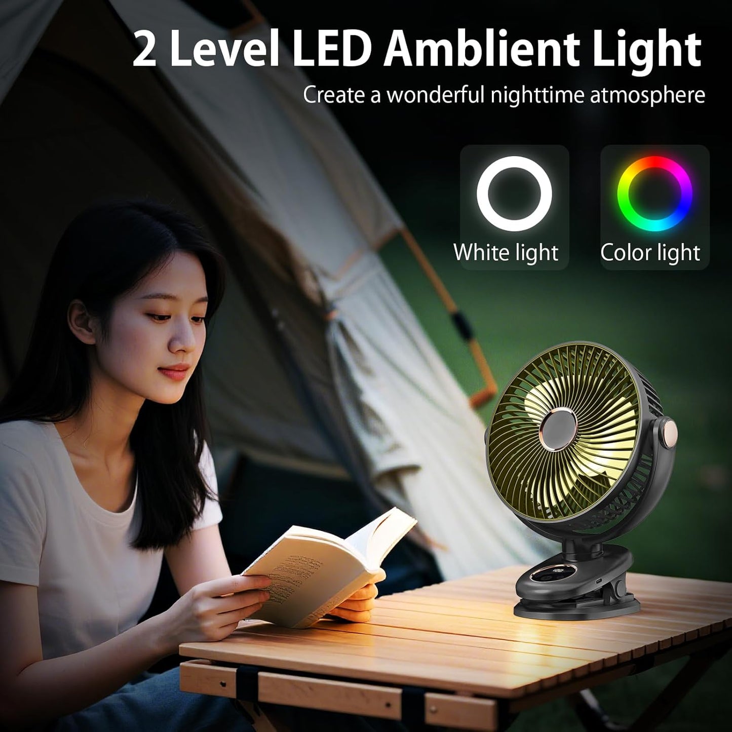 iNeibo 10000mAh Portable Clip on Fan, 90° Oscillating Fan, 8 Inch Rechargeable Battery Operated Desk Fan, Strong Airflow, 5 Speeds, Sturdy Clamp for Golf Cart Home Office Outdoor Travel (Black)