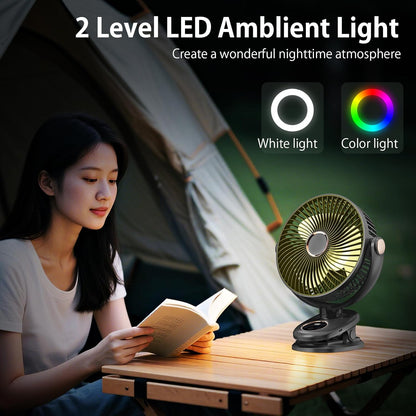 iNeibo 10000mAh Portable Clip on Fan, 90° Oscillating Fan, 8 Inch Rechargeable Battery Operated Desk Fan, Strong Airflow, 5 Speeds, Sturdy Clamp for Golf Cart Home Office Outdoor Travel (Black)