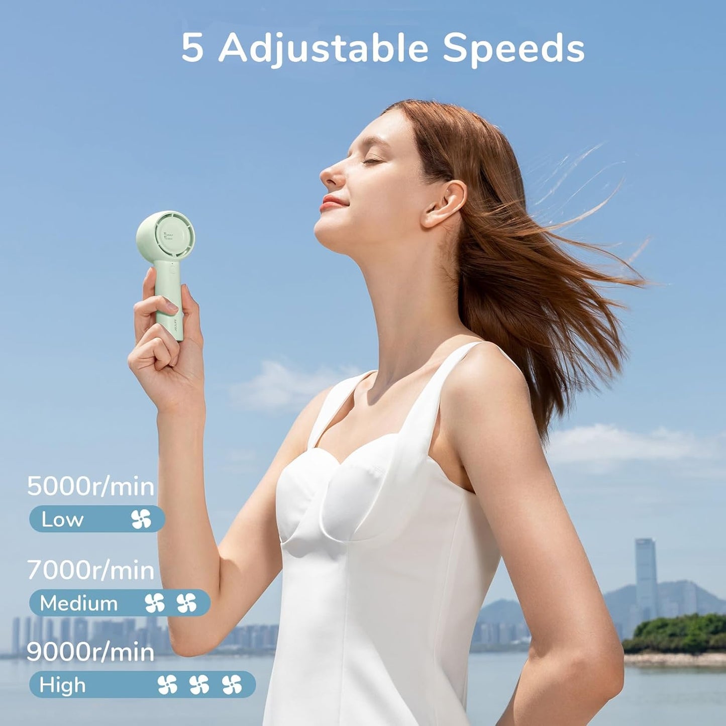 JISULIFE Mini Portable Fan-Bladeless Safe Design, Powerful Turbo Handheld Fan with 5 Speeds, 16Hrs Max Cooling Time，USB Rechargeable, Small Pocket for Travel/Lash, Gifts For Girls/Women