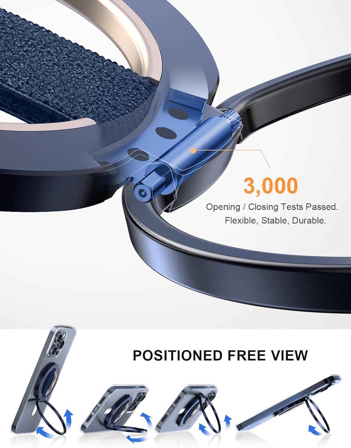 EWA MagOne Ultra Phone Grip Stand with Replaceable Elastic Finger Loop, Removable Magnetic Ring Holder Kickstand Loop, Double-Sided Magnetic Accessories for iPhone 16, 15, 14, 13 Pro/Max/Plus-Blue