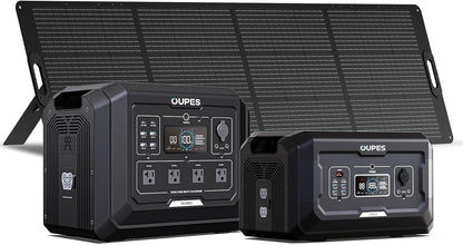 OUPES 3072Wh Mega 1 Power Station Kit with B2 Extra Battery & 240W Panel Included, 2000W (4500W Peak) LiFePO4 Battery with UPS & APP Control, for 24/7 Off-Grid Power, Power Outage, Blackout, RVs