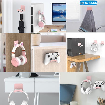 SOKUSIN Headphone Stand Headset Holder - Adhesive Gaming Earphones Hanger, Universal Desk Wall Mount Hook for All Headphone/Controller, Compatible with Beats, AirPods Max,Sony, JBL (Pink)