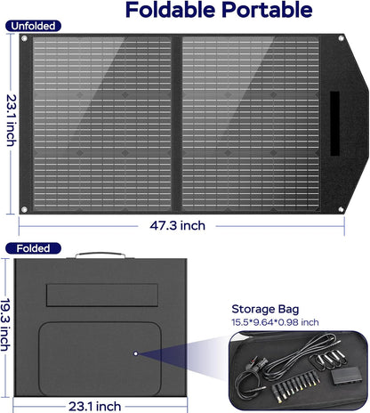 MARBERO 100W Portable Solar Panel 100 Watt Foldable Solar Panel Charger for Power Station, USB/DC Devices 18V Output(10 Connectors) >23% High Efficiency IP68 Waterproof for Camping Outdoor RV Cloudy