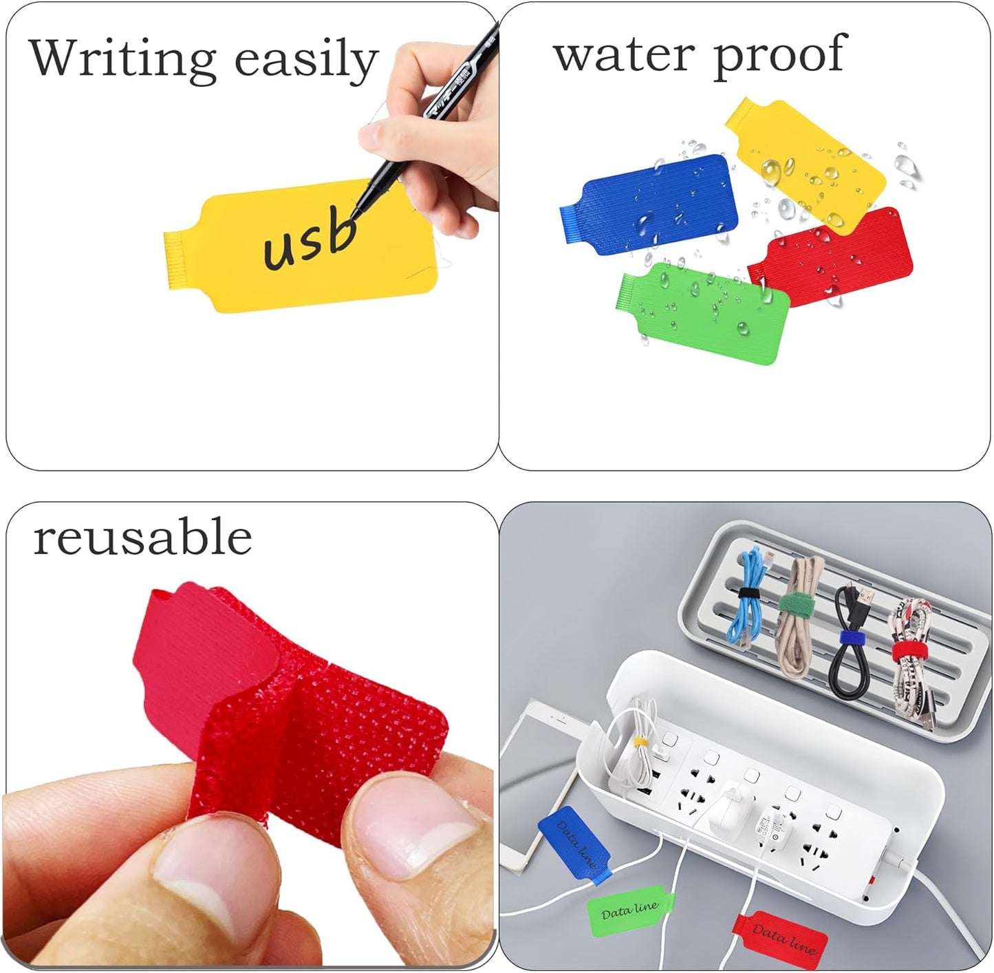 100 Pcs Multicolor Write On Cable Labels & Reusable Fastening Cable Ties Set for Cable Management in Home Office