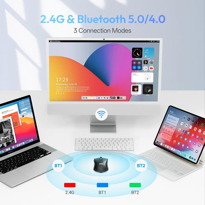 XBG B15 Tri-Mode Wireless Mouse, Bluetooth 5.0/4.0 & 2.4G, 5 Adjustable DPI, Type-C Rechargeable with 3-Level Battery Indicator, Ergonomic Silent Design for Office/Laptop/Travel