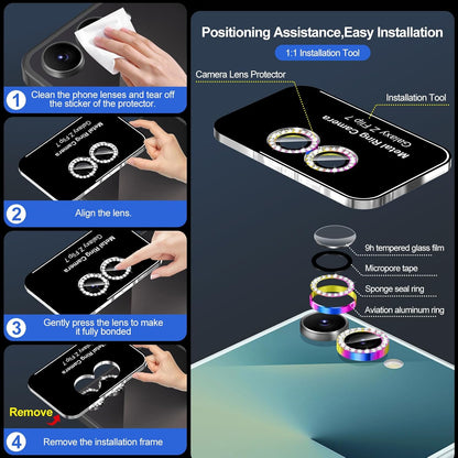 for Samsung Galaxy Z Flip 7 Camera Lens Protector, Individual Metal Ring Tempered Glass Lens Cover, [Strong Adsorption] Scratch Resistant Ultra-Thin HD Clear Lens Cover, 1 Set-Colorful Diamond