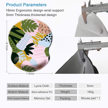 ITNRSIIET Ergonomic Mouse Pad with Gel Wrist Support Small Wrist Rest Smooth Surface Non-Slip PU Base Comfortable Office Supplies Pain Relief, 8.7 x 7.2 inches, Abstract Leaves