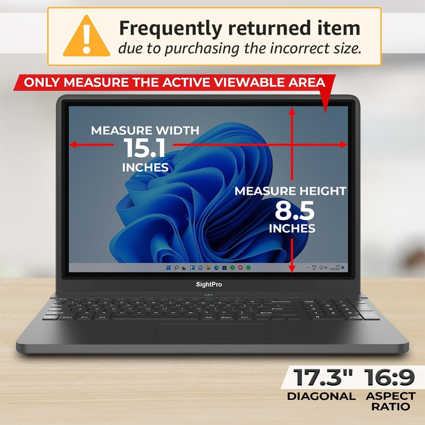 17.3 Inch 16:9 Laptop Privacy Screen Filter - Computer Monitor Privacy Shield and Anti-Glare Protector