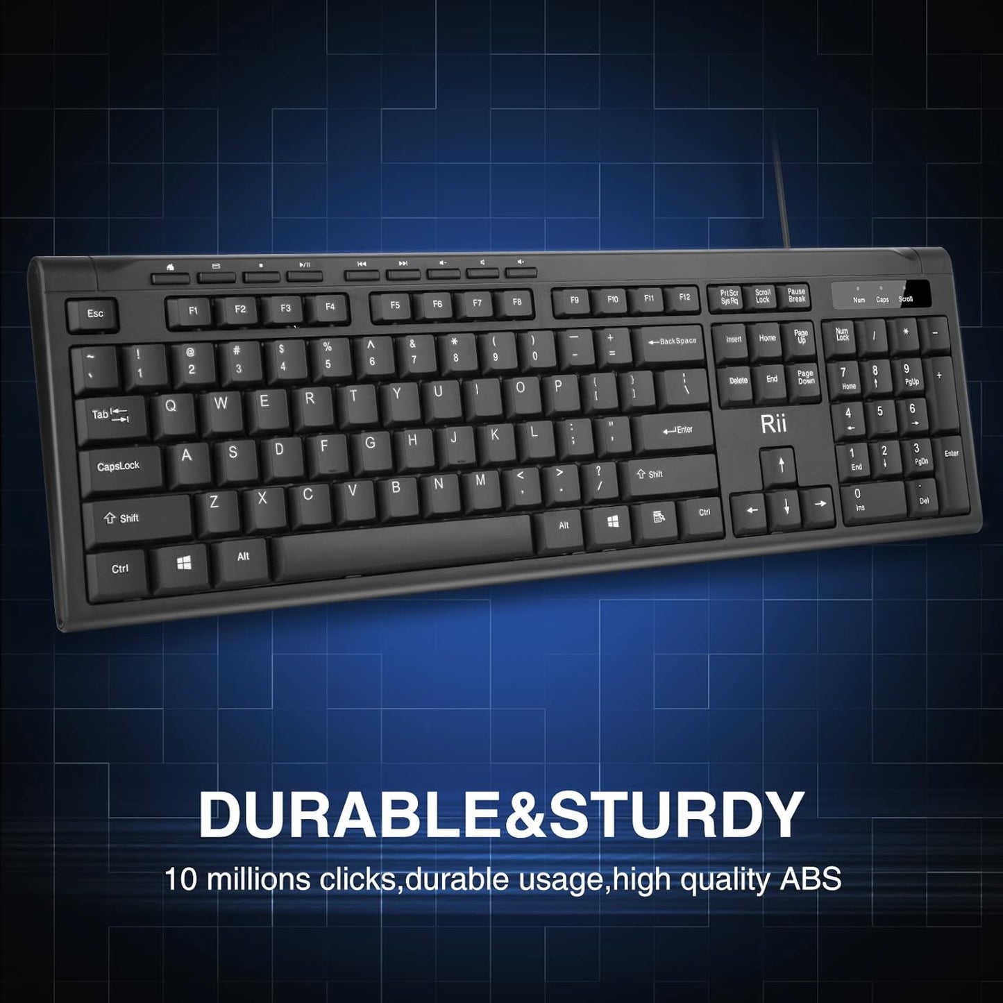 Rii RK907 Ultra-Slim Compact USB Wired Keyboard for Mac and PC,Windows 10/8 / 7 / Vista/XP (Black) (1PCS)