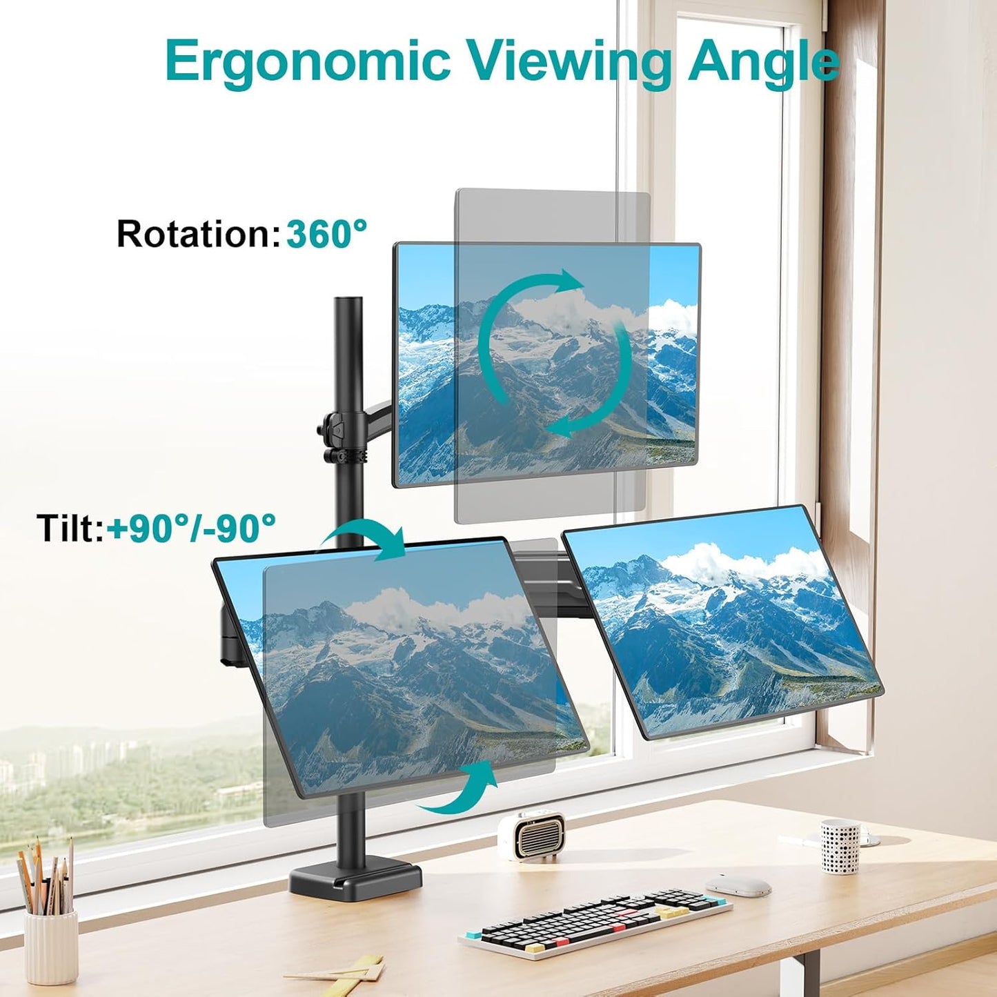 MOUNT PRO Triple Monitor Mount for Max 32" Computer Screen, Adjustable 3 Monitor Desk Mount, up to 17.6lbs Each, Gas Spring Three Display Arm with Tilt Swivel Rotation, VESA Mount 75x75/100x100mm