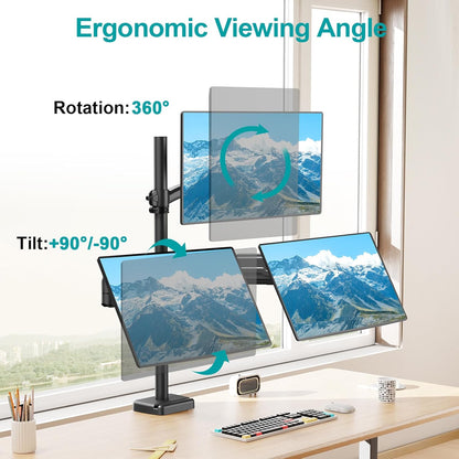 MOUNT PRO Triple Monitor Mount for Max 32" Computer Screen, Adjustable 3 Monitor Desk Mount, up to 17.6lbs Each, Gas Spring Three Display Arm with Tilt Swivel Rotation, VESA Mount 75x75/100x100mm