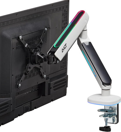 AVLT Single 27”-45” RGB Gaming Monitor Arm Desk Mount Built-in 20 Lighting Modes Touch Button Control Fits Flat/Curved/Ultrawide Screens Height Swivel Tilt Rotation Adjustable Stand -White