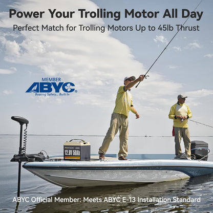 Power Queen 12V 50Ah LiFePO4 Lithium Battery, Portable Deep Cycle Lithiumn Battery with 640Wh Energy, 50A BMS,15000+ Cycles for 12V Trolling Motor, Kayak Marine, RV Camping