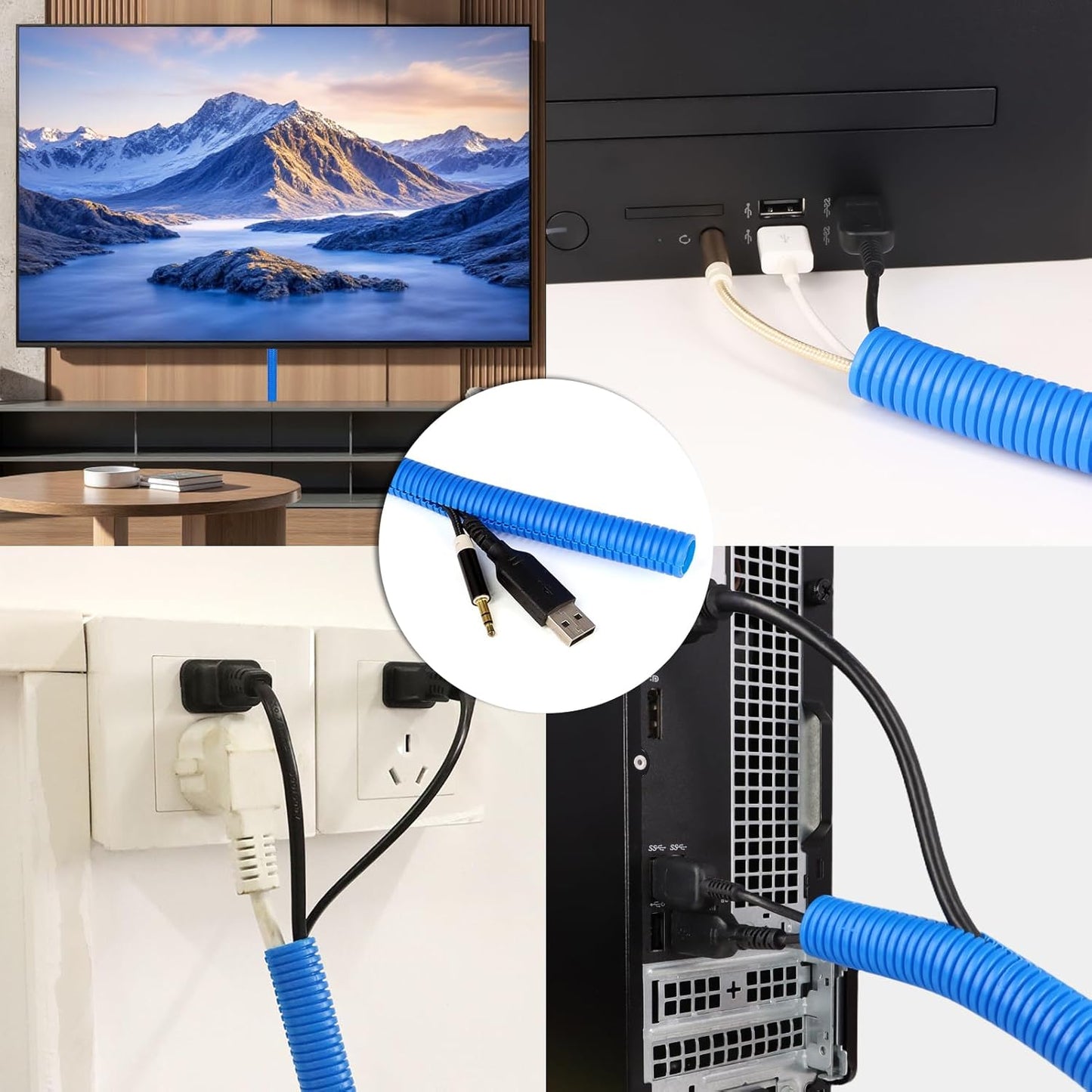 Split Wire Loom Tubing, 10,25ft Cord Protectors from Pets No Chew, Flexible Wire Covers Cord Protectors, Protective Split Cable Sleeve for Automotive Home Industrial Wires(Blue, 0.51inch-10ft)