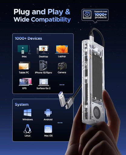 ORICO 40Gbps M.2 NVMe SSD Enclosure with Built-in Cooling Fan, Tool-Free External Hard Drive Enclosure, Support 2230 2242 2260 2280(M Key), Compatible with Thunderbolt 3/4 USB4/3.2/3.1/3.0/2.0-TCM2U4