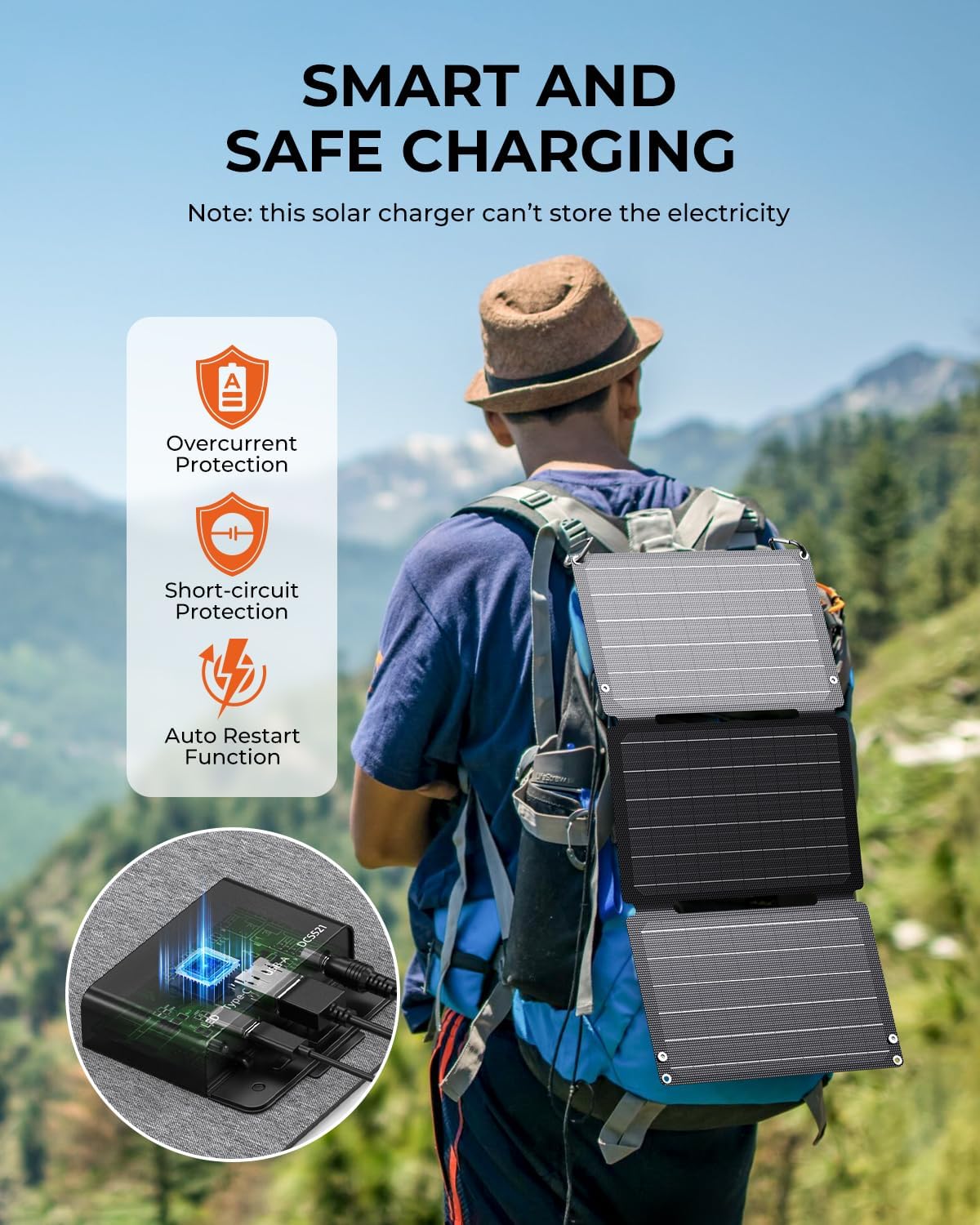 [Upgraded] BigBlue 30W Solar Panel Charger with Fast Charging USB-A and USB-C, DC Ports, SolarPowa 30 Portable Solar Panel, IP68 Waterproof, Compatible with iPhone, Samsung, iPad, Small Power Station