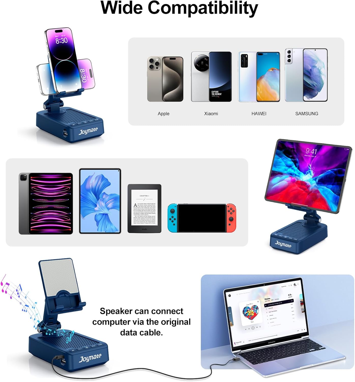 Gifts for Men Women, Bluetooth Speaker Phone Stand with Charging Function 360° Rotable Adjustable Cell Phone Holder HD Surround Sound for Desk Fits All Phones,Tablet (Blue)