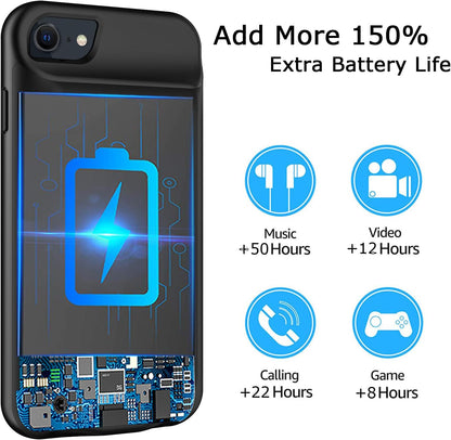 Battery Case for iPhone 8/7/6s/6/SE 3/SE 2, Upgraded 10000mAh Portable Battery Pack Charger Case Support Carplay Compatible with iPhone SE 3/SE 2/8/7/6s/6 (4.7 inch) External Charging Case (Black)
