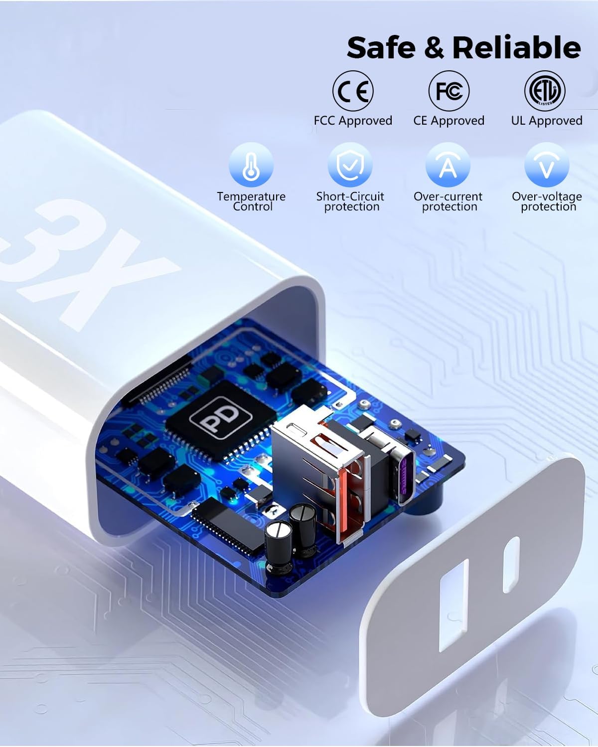 10FT iPhone 16e Fast Charger,2Pack 20W Dual Port USB C+A Power Adapter 10Foot Long USB C to C Fast Charging Cable Cord Quick Charging for iPhone 16e/16/16 Pro/15/15 Pro/Pro Max/Plus,iPad Pro/Air/Mini