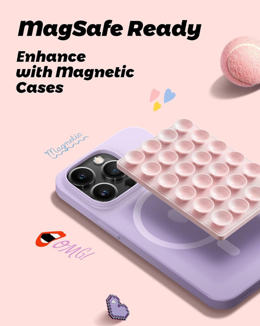 amBand Magnetic Suction Phone Mount for MagSafe Case, Silicone Octo Cup Buddy Sticky Grip Holder for iPhone, Removable Hands-Free Selfie/Video for TikTok Influencers, Women Gift, Light Pink