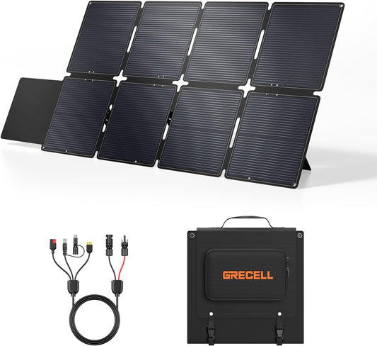 GRECELL 240W Portable Solar Panel for Power Station, Ultra Light Foldable Solar Panel Kit, 25% High Efficiency, IP65 Waterproof, Solar Charger for Outdoor Camping RV Boat Home Backup Power, Off-Grid