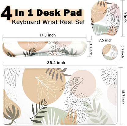 Keyboard Wrist Rest Large Mouse Pad Wrist Support for Computer, 4 in 1 Memory Foam Keyboard Pad Desk Mat Ergonomic Hand Rest Wrist Cushion for Home Office Gaming - Minimalist Plant