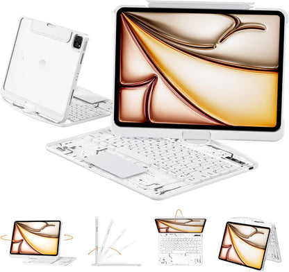 Transparent Case with Keyboard for iPad 9th (7th, 8th, and 9th Gen) 10.2 Inch,with 7-Color Backlit Wireless Keyboard,360°Rotatable Protective Case Multi-Touch Trackpad,with Pencil Holder,White